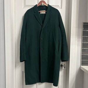 Acne Men's Dark Green 100% Wool Trench Coat Size Small